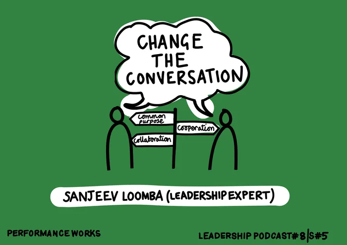 Leadership experts discussing changing the conversation illustration by Scratchy Hen Design