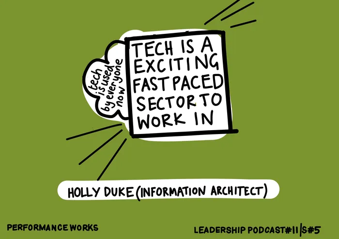 Hand-drawn illustration with text about tech careers by Scratchy Hen Design