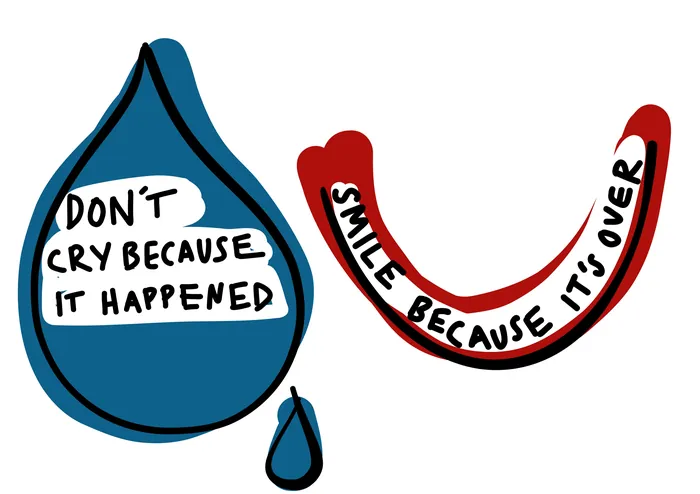 Tear and smile with inspirational quote about crying and smiling