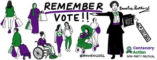 Illustration showing diverse people with voting messages and banners