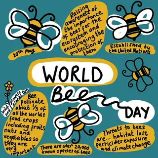World Bee Day illustration with bees and informative text about their importance