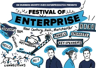 Festival of Enterprise event poster with speakers and networking
