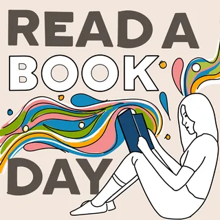 Illustration of a person reading a book with colorful swirls around by Scratchy Hen Design
