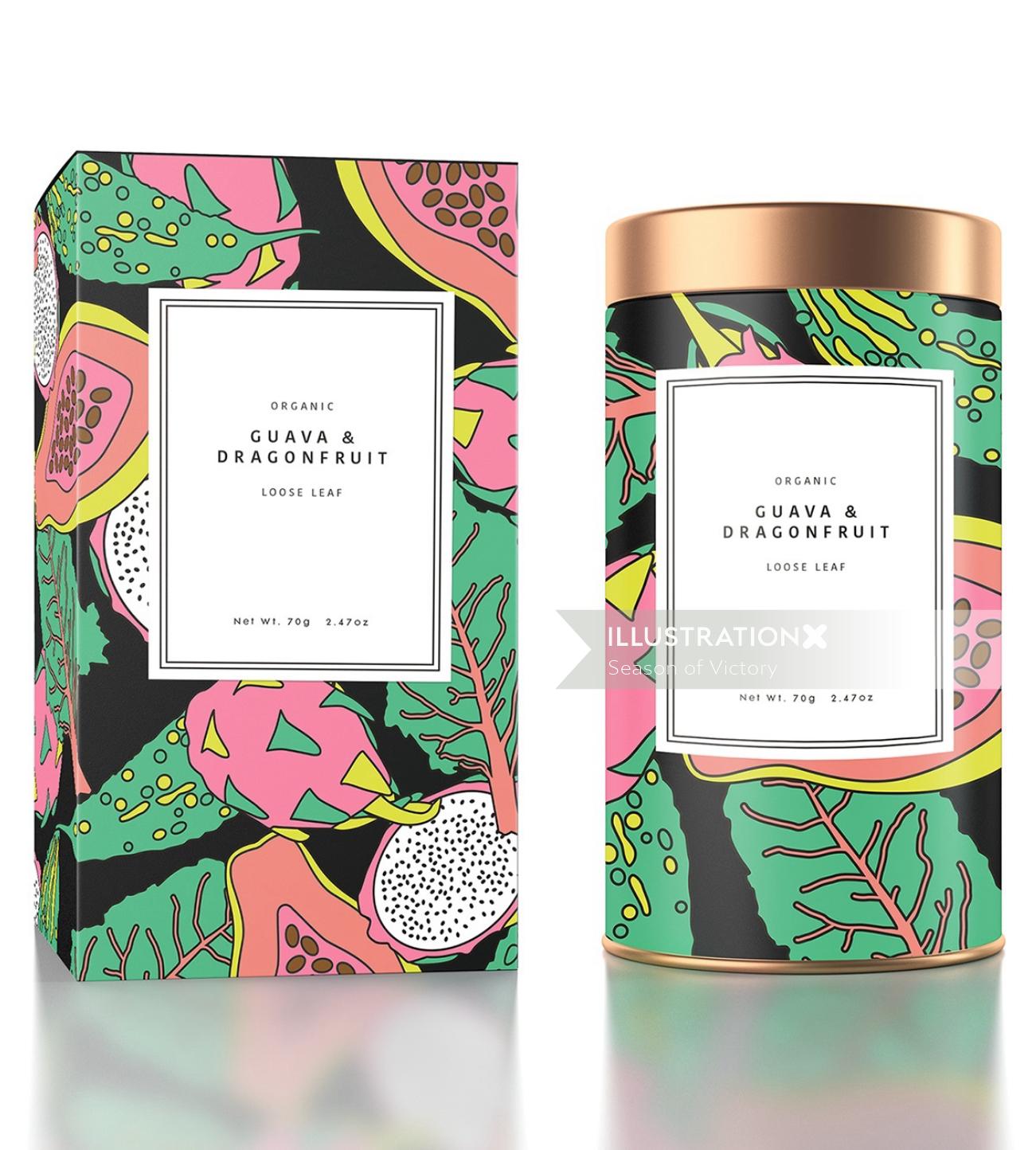 ?Exotic Tropical Fruit pattern illustration for tea packaging
