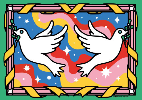 Christmas Peace Doves illustrated greeting card