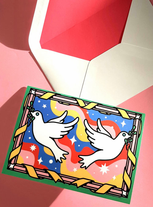 Graphic design of Christmas Peace Doves greeting card