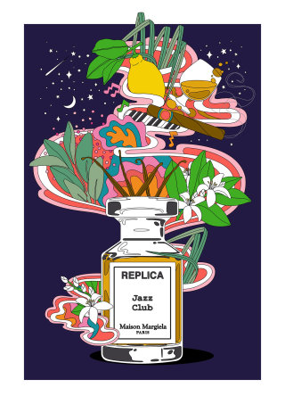 Ilustração de frasco de perfume &quot;Réplica Jazz Club&quot;