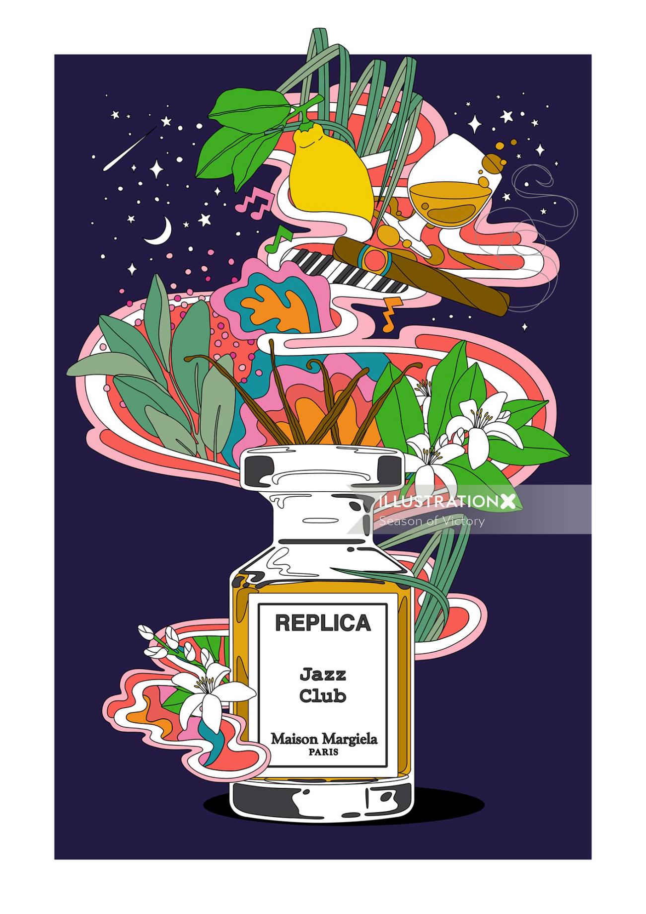 "Replica Jazz Club"  perfume bottle illustration