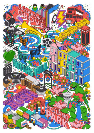 Ilustración de mapa colorido del oeste de Londres