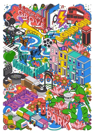 West London colorful map illustration