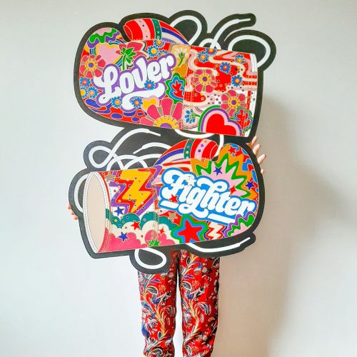 boxing, signage, painted, paint, sign, psychedelic, pattern, lover, fighter, sports, selfcare, love,