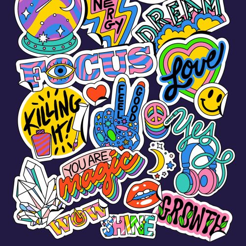 High Vibe illustrated graphic stickers