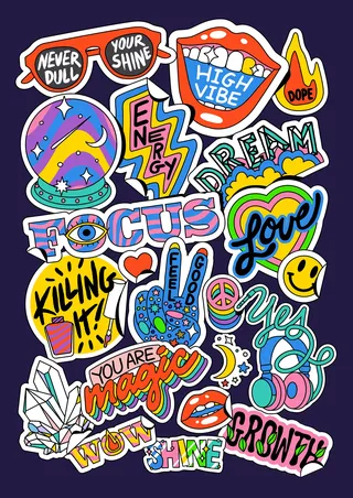 High Vibe illustrated graphic stickers