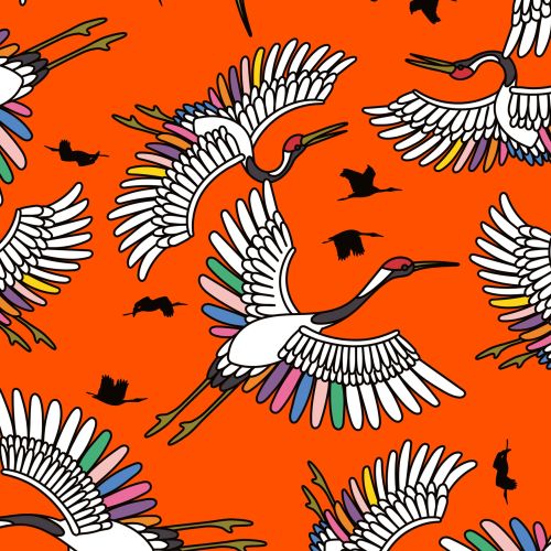 Colorful illustrated cranes for skincare brand