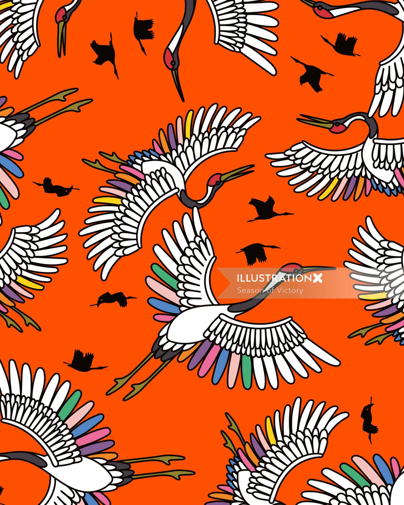 スキンケア ブランドのカラフルなイラスト入りの鶴