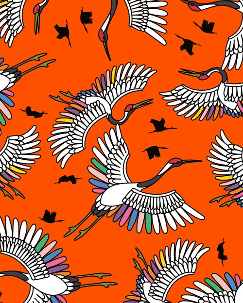 Colorful illustrated cranes for skincare brand