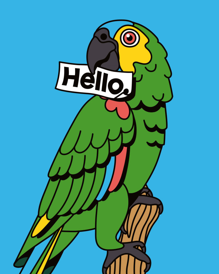 Ilustração de papagaio de desenho animado para embalagens de cuidados com a pele