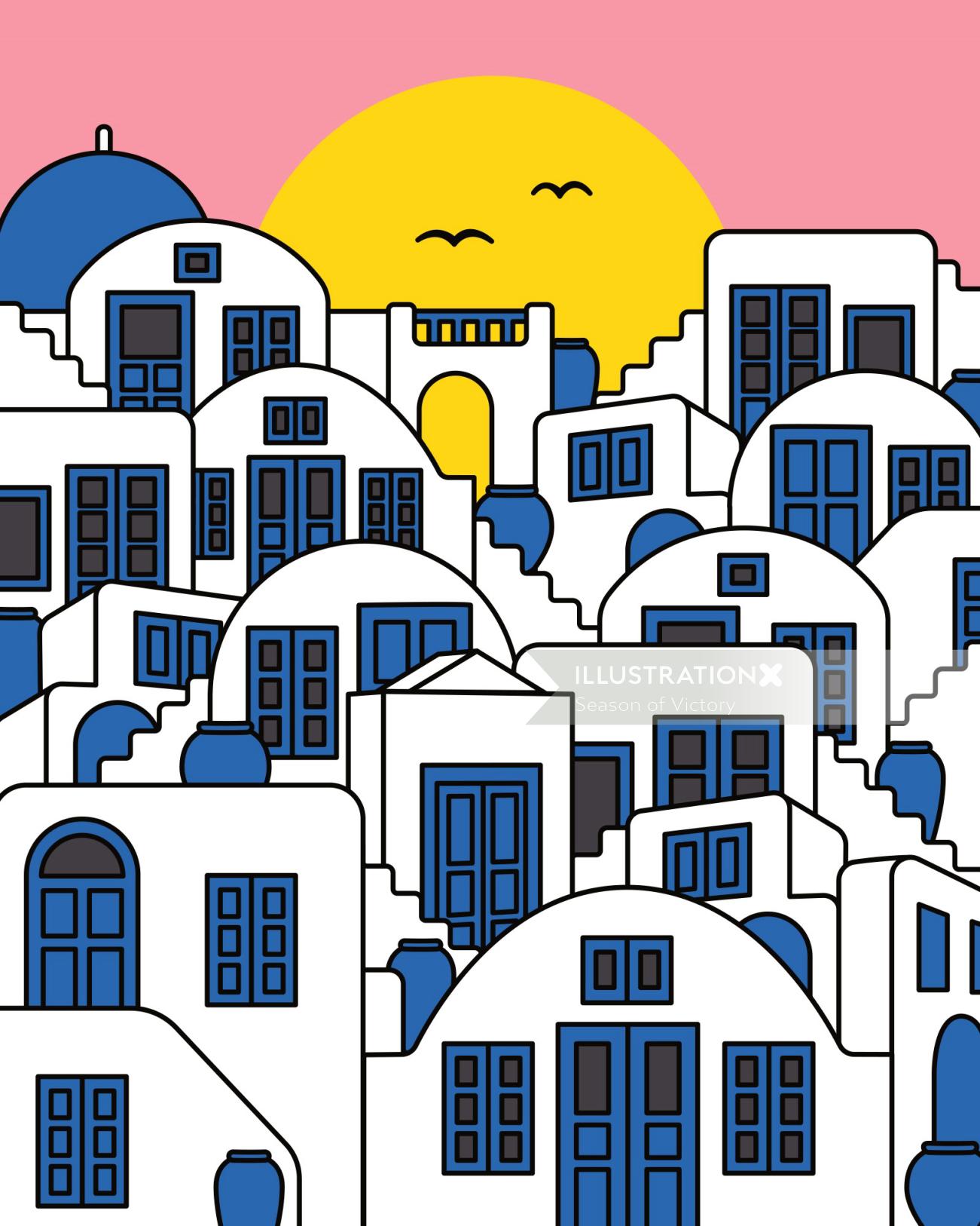 Greek town illustration - city illustration, Greece
