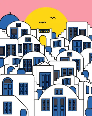 Greek town illustration - city illustration, Greece