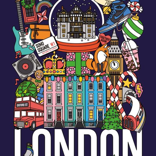 London at Christmas – city scene poster illustration