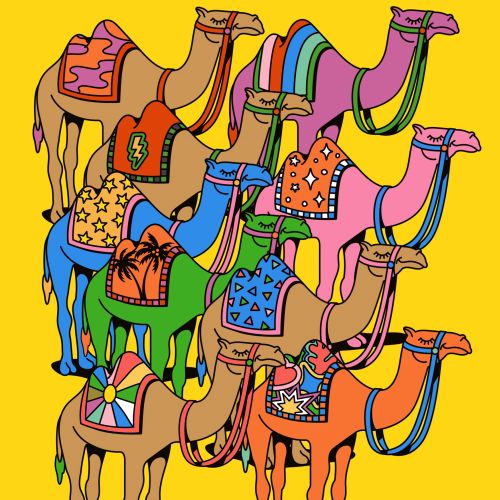 Colorful Psychedelic Camels pattern illustration
