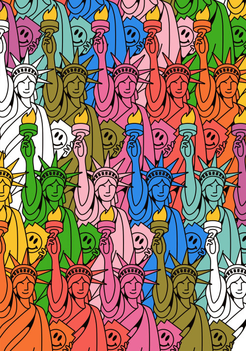 自由女神像, 纽约市, 纽约, 美国, 美国, 旅行, 旅行插画, 多彩的国家, p