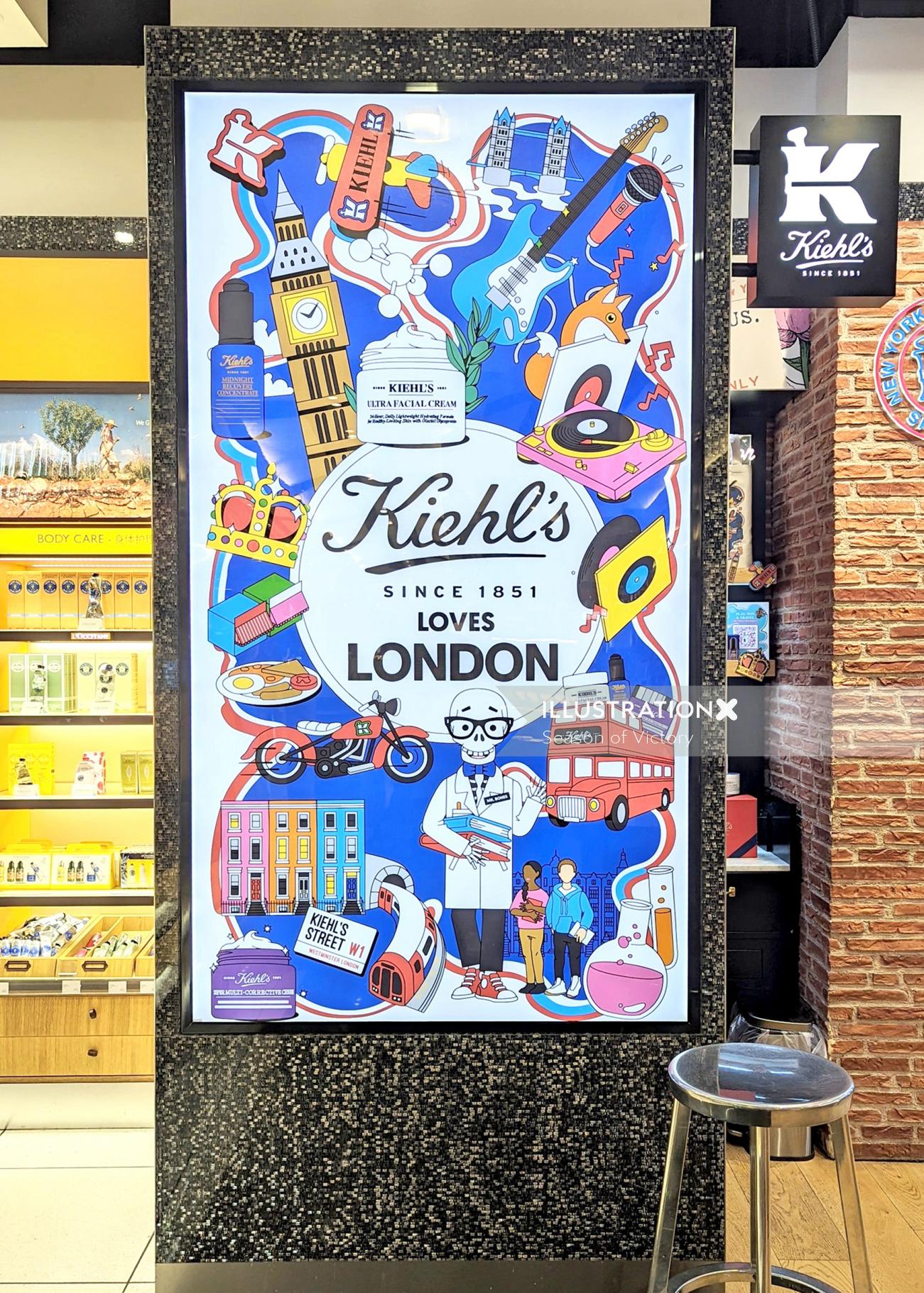 Kiehl's London advertising poster illustration
