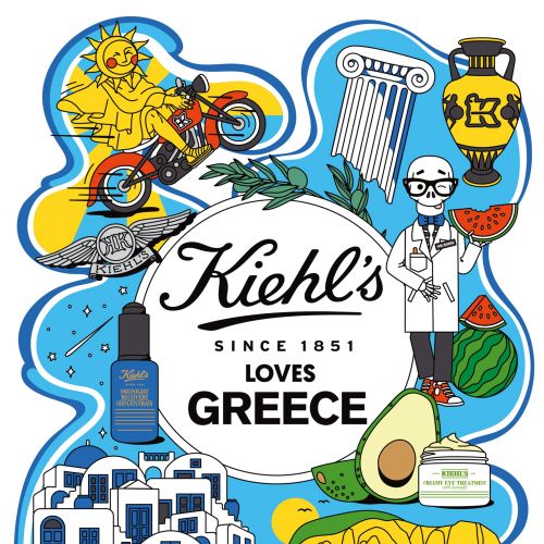 travel, Greece, Kiehl's, Health & Beauty, cosmetics, skincare, pos, pop, poster, illustration system