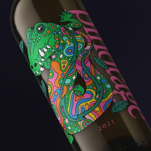 Colorful reptile design for Malbec  - Pinotage wine