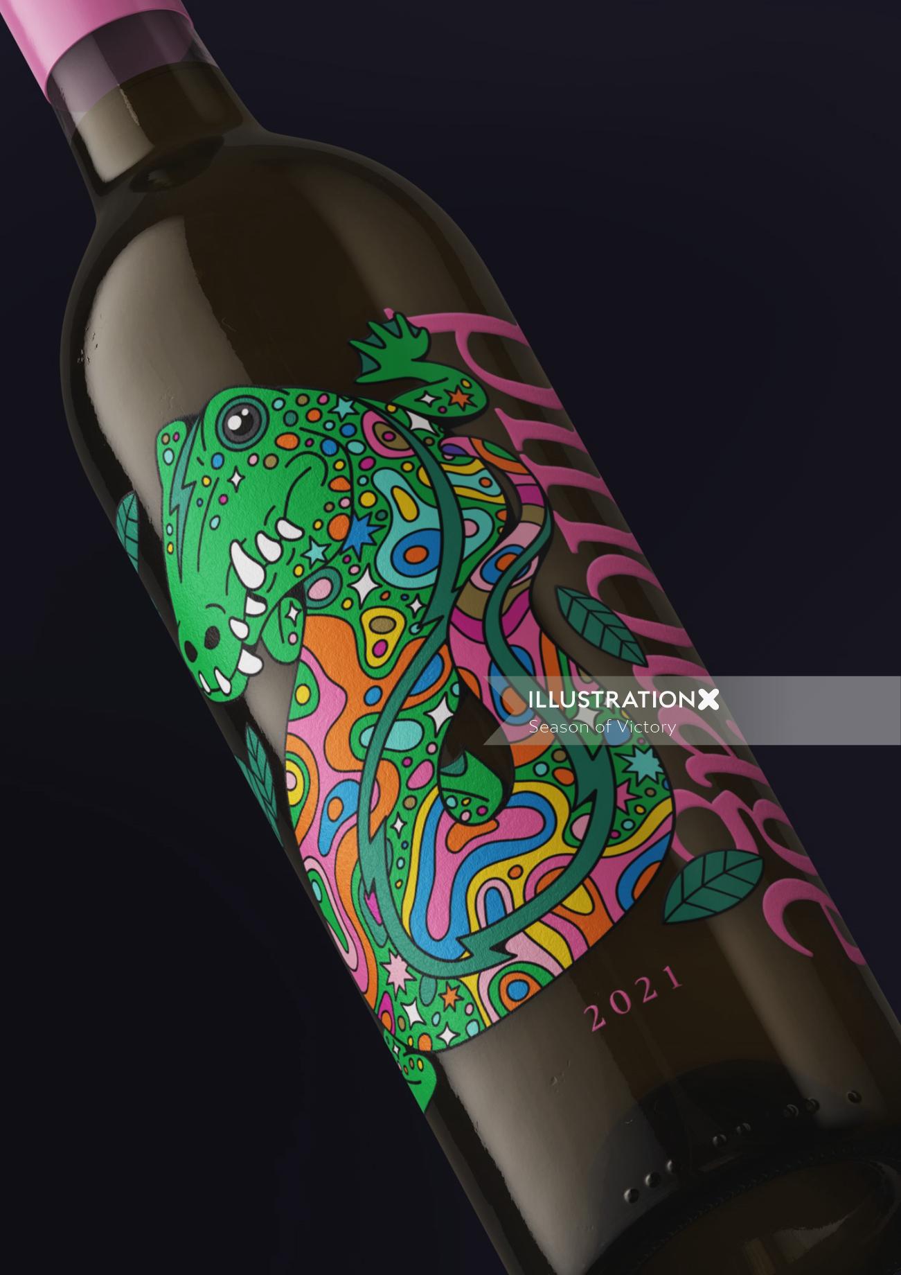 マルベックのカラフルな爬虫類デザイン - ピノタージュ ワイン