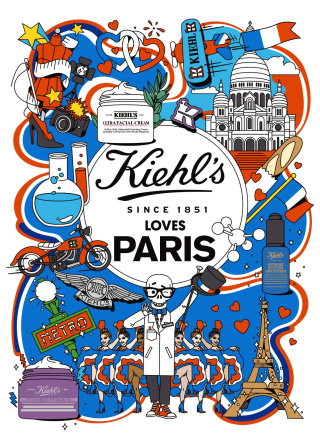 Ilustrações criadas para a campanha da Kiehl em Paris
