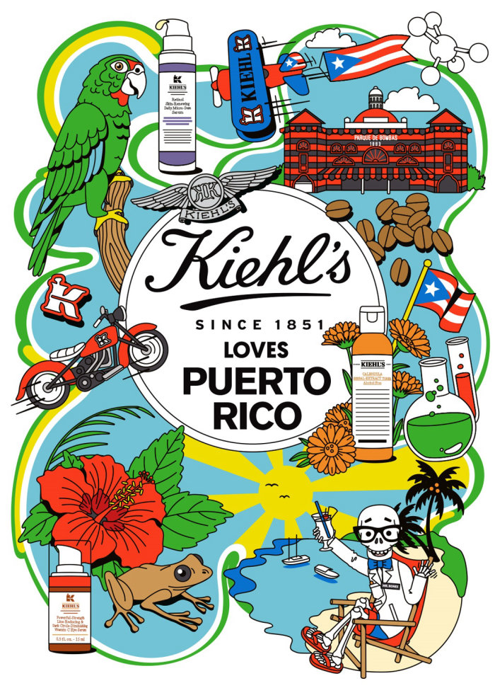 Ilustração da campanha Kiehl&#39;s Loves PORTO RICO