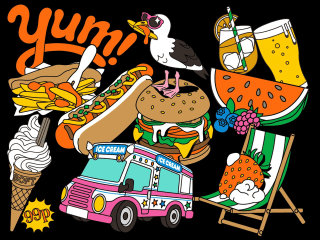 Illustration de collage d&#39;autocollants giphy alimentaires