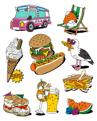Arte del collage de comida de verano de Observer Food Monthly