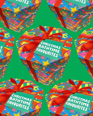 Knotwrap and boxed gift Christmas illustration for Lush