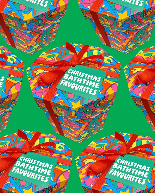 Knotwrap and boxed gift Christmas illustration for Lush