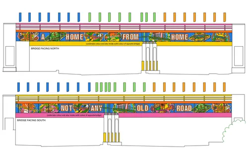Site-specific mural illustrations for Old Kent Road Railway Bridge