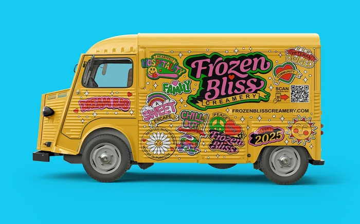 Colourful truck branding for Frozen Bliss Creamery