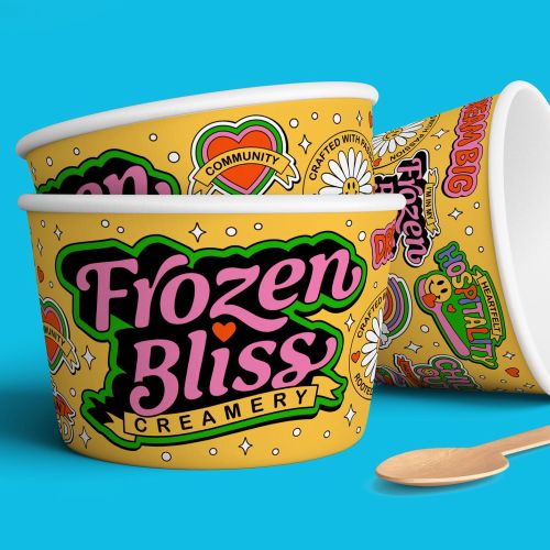 Playful art for Frozen Bliss Creamery identity kit
