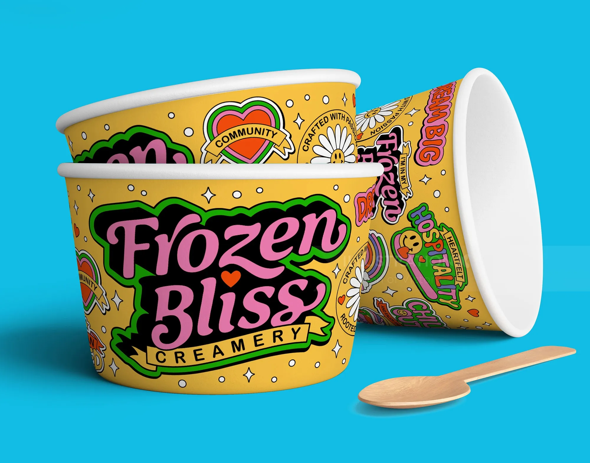 Playful art for Frozen Bliss Creamery identity kit