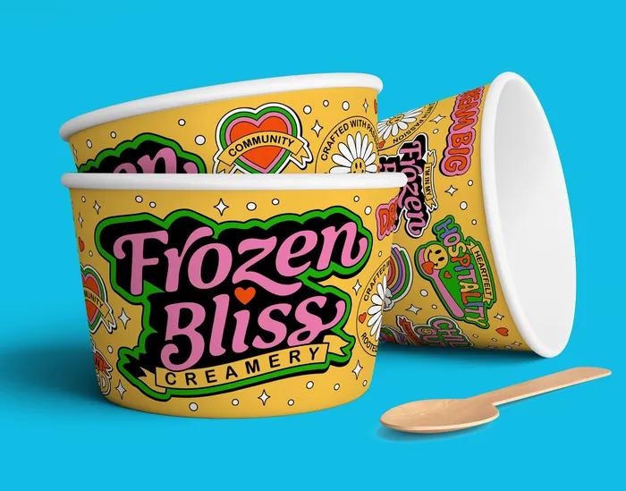 Playful art for Frozen Bliss Creamery identity kit