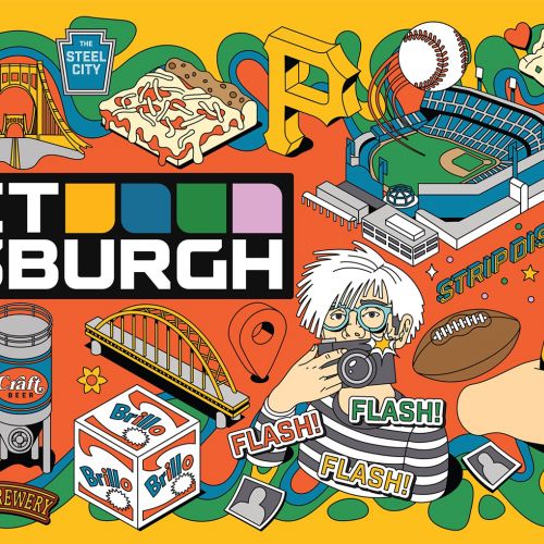 Pittsburgh cityscape illustration with iconic landmarks