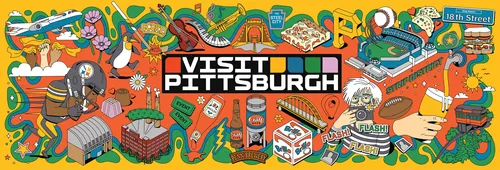 Pittsburgh cityscape illustration with iconic landmarks