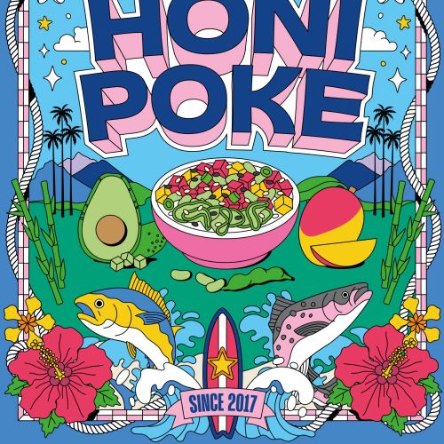 Honi Poke Hawaiian poke bowl label design