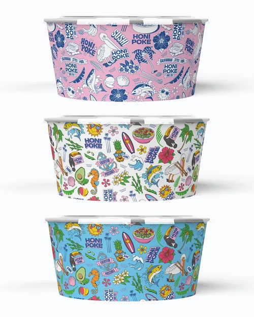 Poke bowl ingredients illustration in bright colours