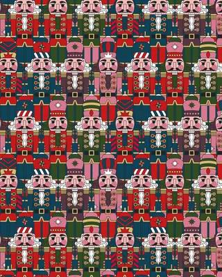 Seamless pattern of colorful nutcracker soldiers in festive colors