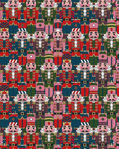 Seamless pattern of colorful nutcracker soldiers in festive colors