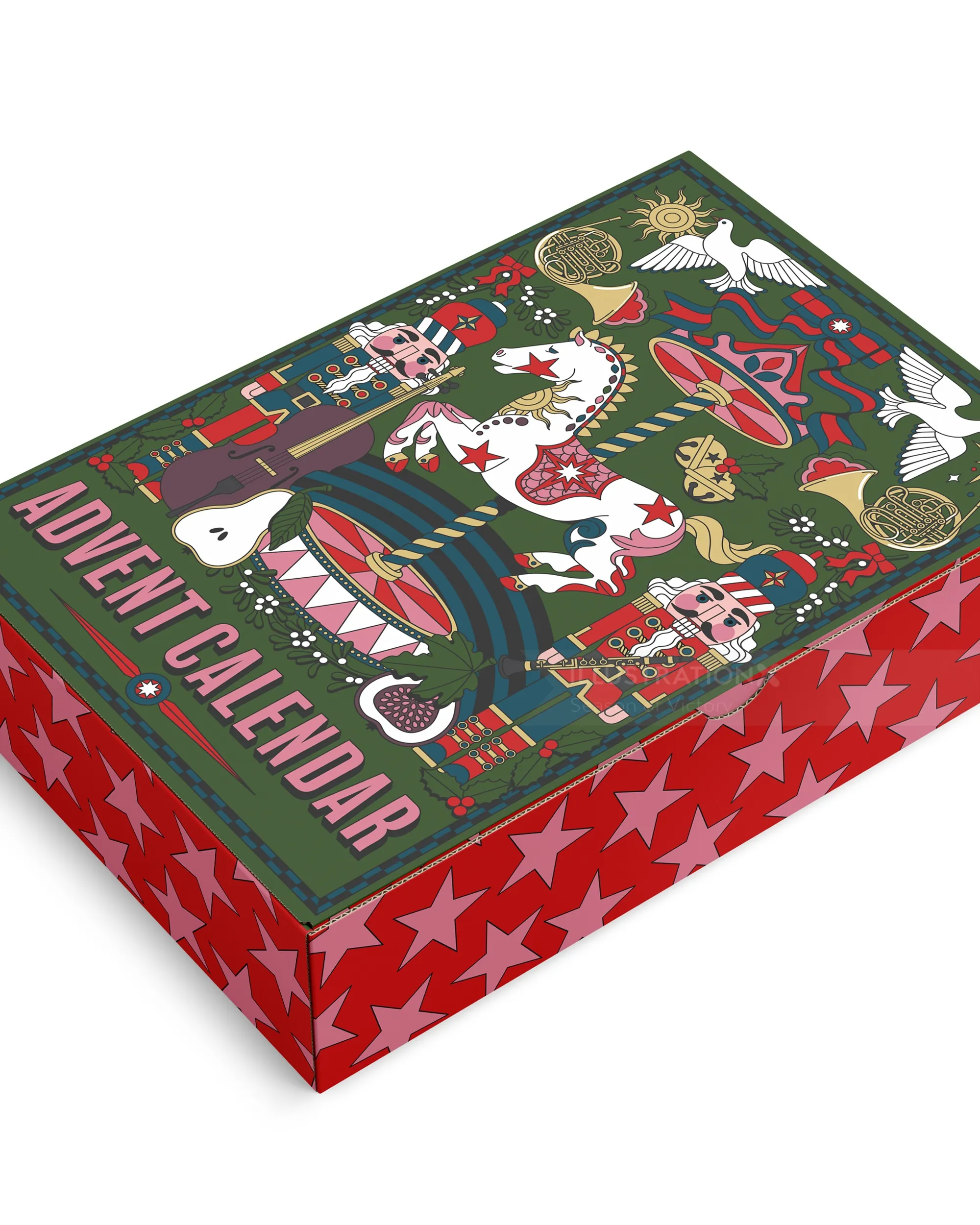 Nostalgic Christmas advent calendar box with nutcracker and vintage motifs