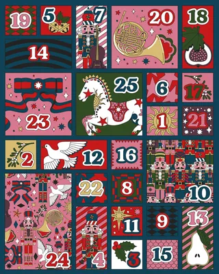 Colorful Christmas advent calendar with vintage holiday illustrations