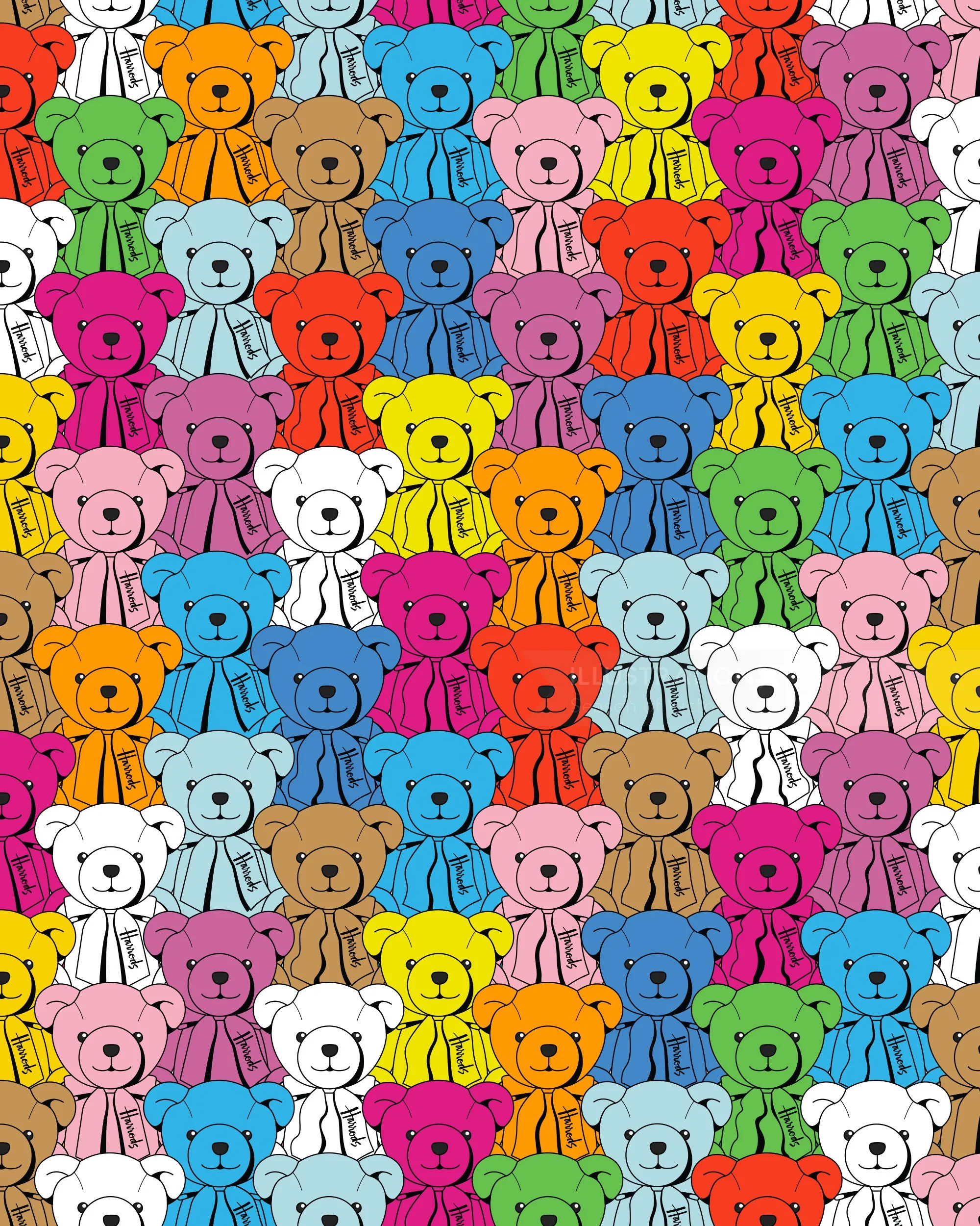 Colorful repeating Harrods Bear pattern by Season of Victory